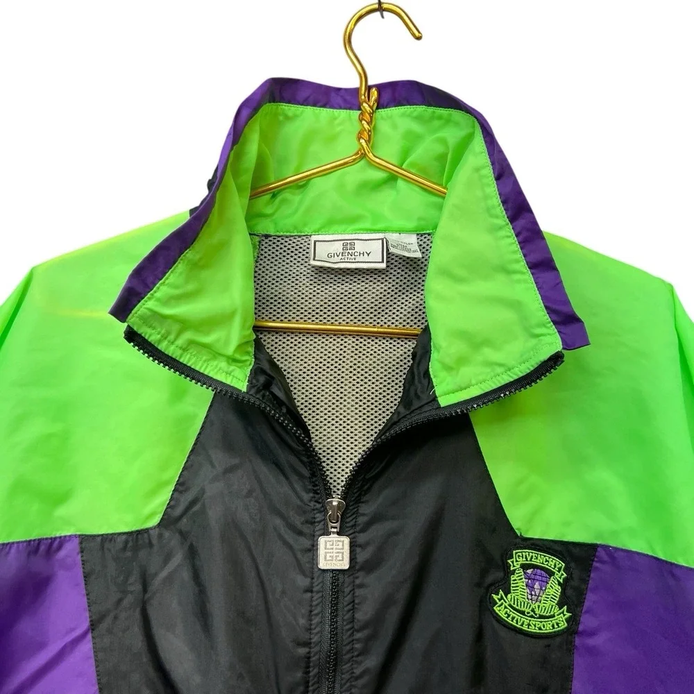 Vintage Givenchy Active Sports Windbreaker Jacket L Colorblock 90s Neon Nylon